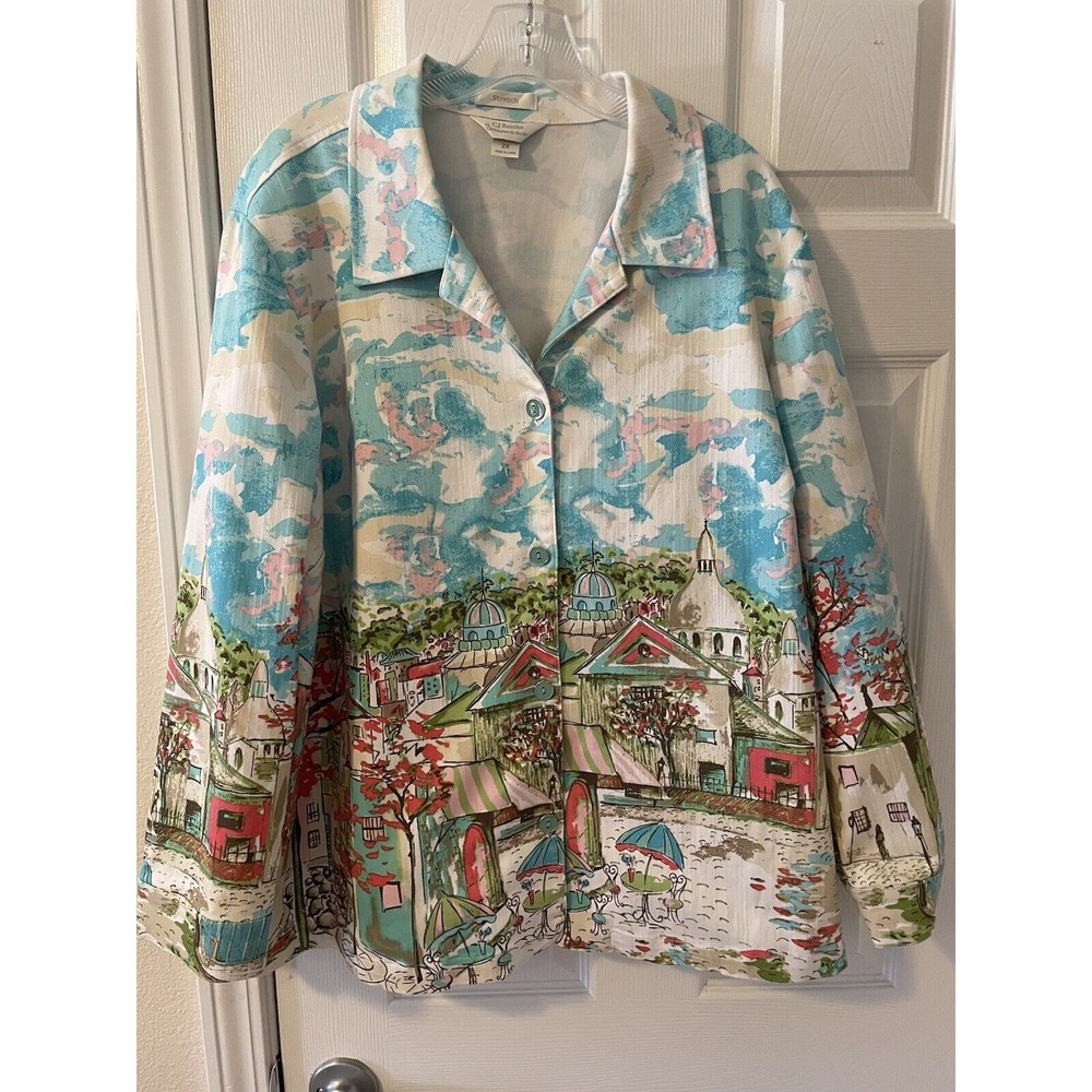 C J Banks All Over Print Old City Town Scene Jacket Women's Size 2X